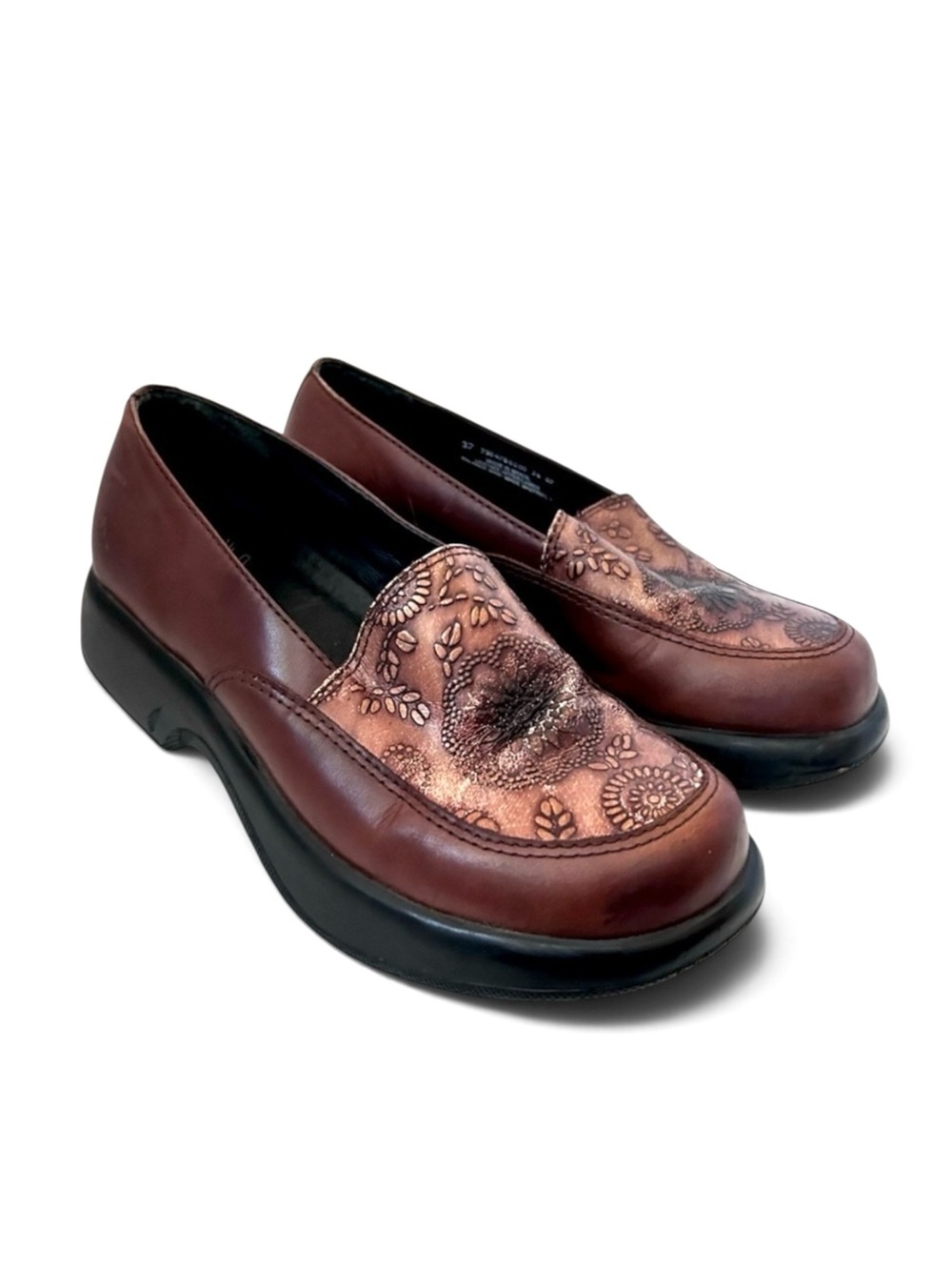 DANSKO Vintage Y2K Mandolin Floral Chunky Platform Wedge Loafers Brown 37 6.5/7